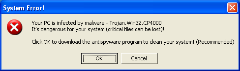 Bogus malware warning, a scam.