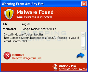 Bogus malware warning, a scam.