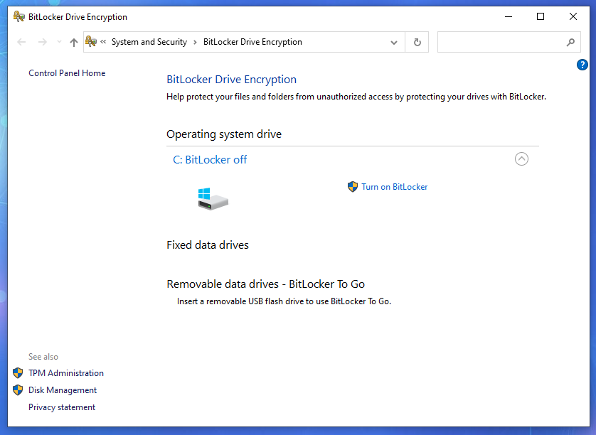 Windows 10 Settings > Bitlocker