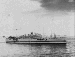 USS Samaritan, former USS Chaumont, underway in 1944, during World War II in the Pacific.