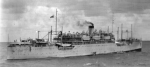 USS Chaumont leaving San Diego 29 August 1937, carrying U.S. Marines to China before World War II began.