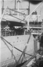USS Chaumont leaving San Diego 29 August 1937, carrying U.S. Marines to China before World War II began.