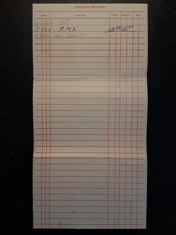 Dental record showing three office visits from 1964.