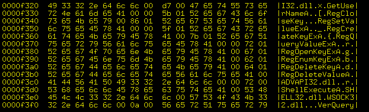 Hex dump of malware content.