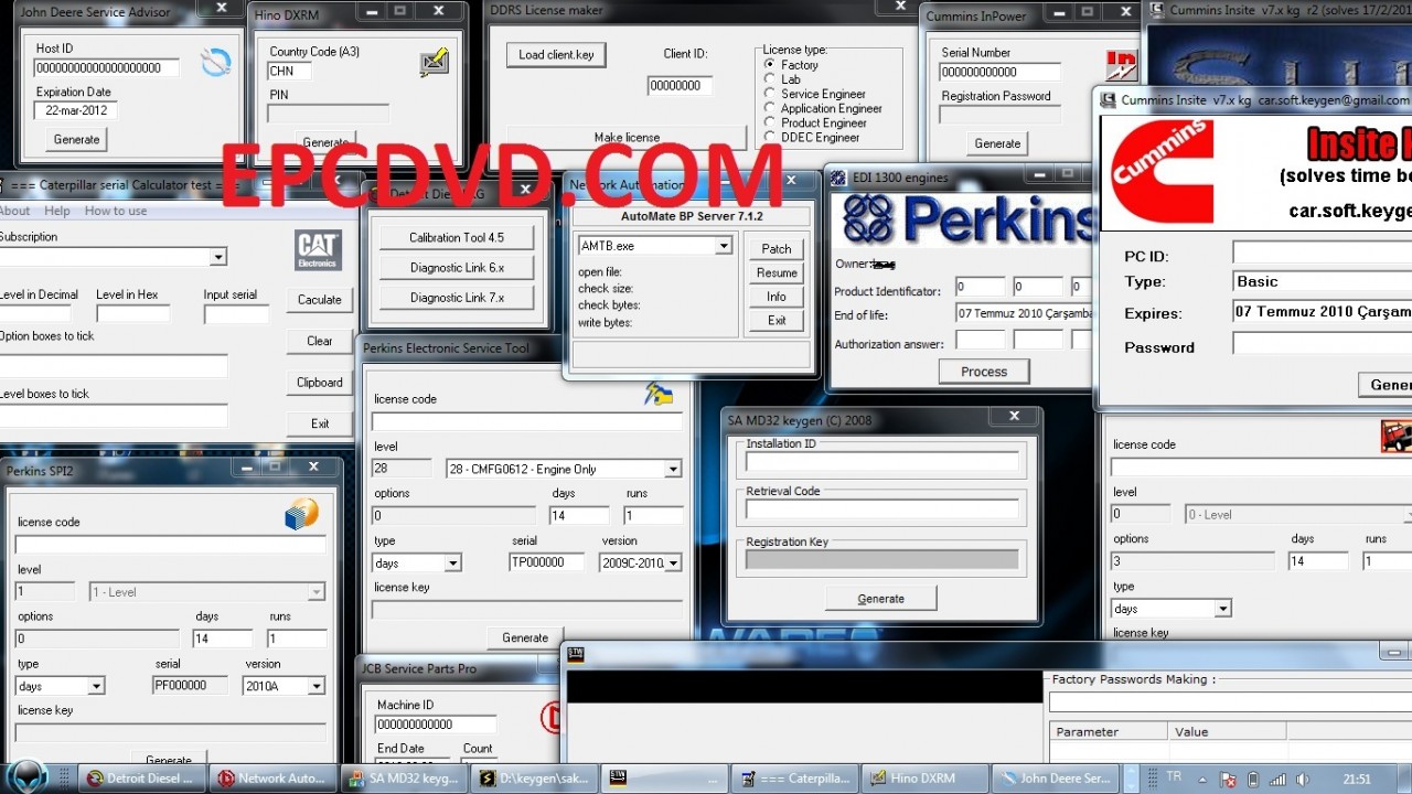Illicit license key generator software sold online by EPC Software.