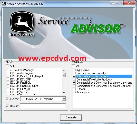 Illicit license key generator software sold online by EPC Software.