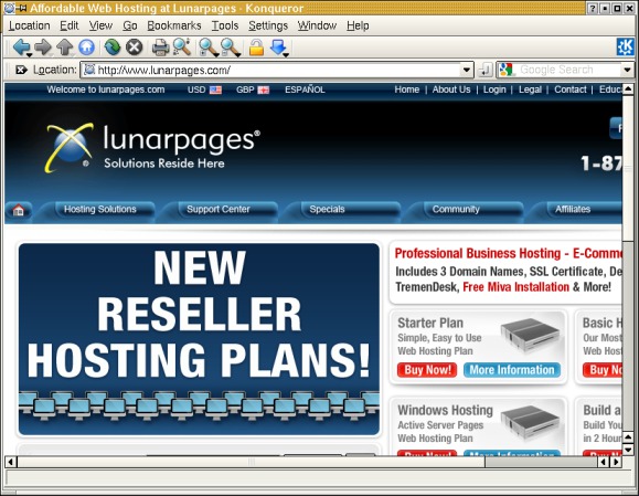Lunarpages home page.