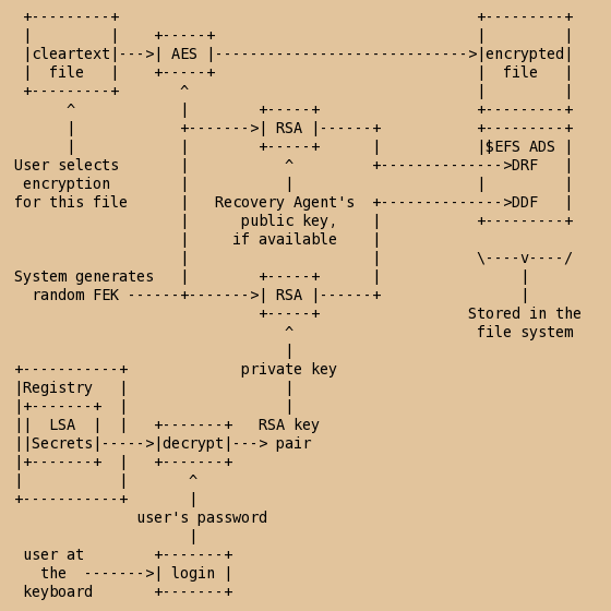 Diagram of Microsoft EFS operation for encrypting a file system.