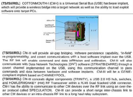 Der Spiegel image of NSA ANT catalog page describing the COTTONMOUTH USB surveillance device.