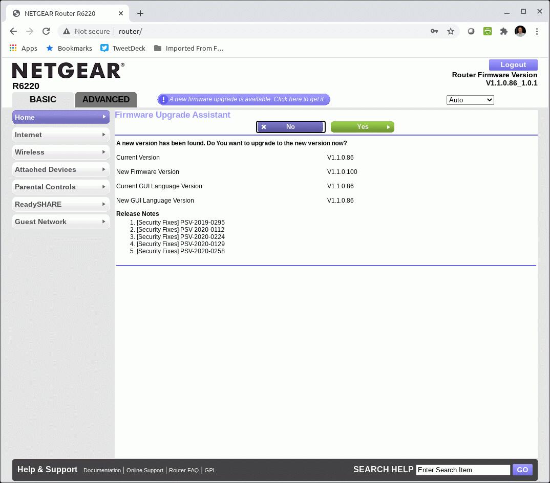 A Netgear router has found a firmware update.