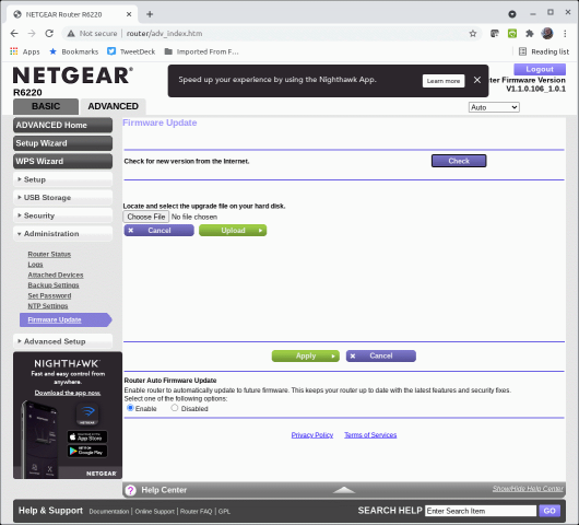 Enabling automated upgrades on a Netgear router.