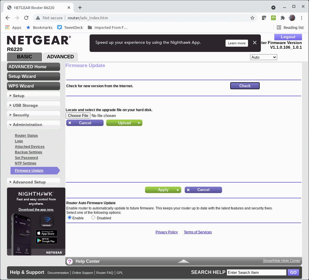 Enabling automated updates on a Netgear router.