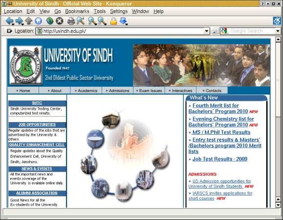 University of Sindh home page.