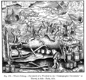 Flensing, or whale-fishing, a woodcut.