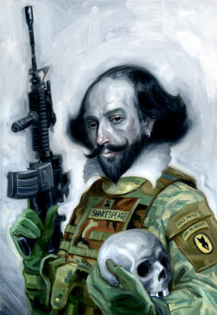 Full Metal Bard: William Shakespeare with an M16 and Yorick's skull.