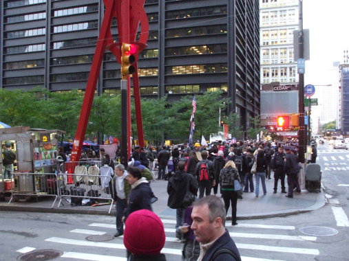 Occupy Wall Street protesters along Broadway in New York.