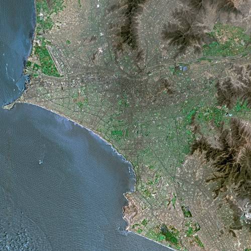 SPOT image of Lima harbor showing cargo drop location.