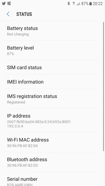 IPv4 and IPv6 addresses used by an Android phone.