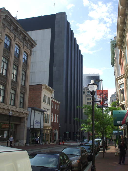 Verizon telecommunications switching center, Charles Street at East Pleasant, Baltimore, Maryland, view looking south on Charles Street.