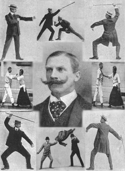 Edward William Barton-Wright and a montage of his Bartitsu self-defense techniques based on Crom-Fu.