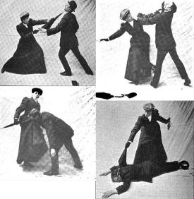 Woman employing Bartitsu moves derived from Crom-Fu.