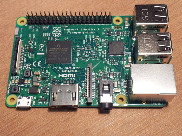 Raspberry Pi 3, top view of main board.