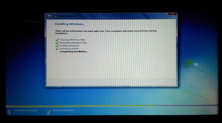 Windows 7 installs itself onto a computer.