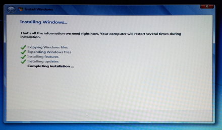 Windows 7 is nearly installed.