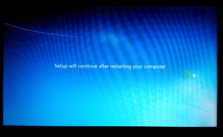 Windows 7 setup will continue after restarting your computer.