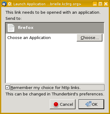 Thunderbird's application chooser, having chosen.