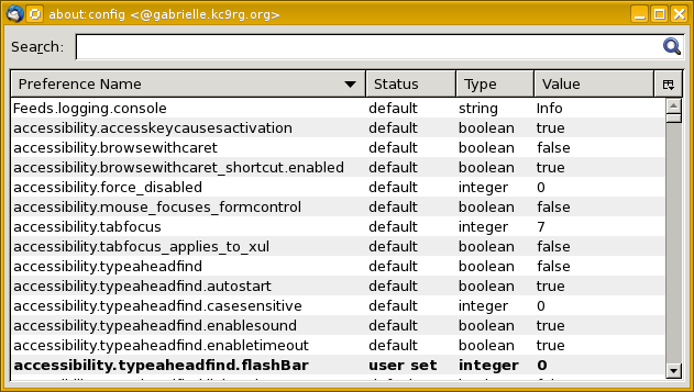 The Thunderbird configuration editor.