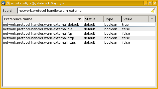 The Thunderbird configuration editor after a search.