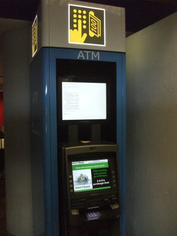 Epic fail: Crash dump screen on an ATM at Laguardia Airport in New York.