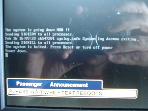 Epic fail: Crash dump screen, Linux shutdown sequence, Airbus 330 seatback entertainment system.