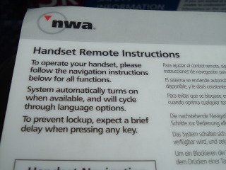 Epic fail: Northwest seatback entertainment system handset remote instruction card.