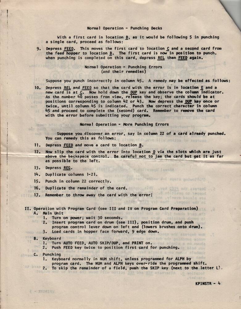 Page one of the Mod 26 keypunch manual.