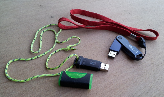 USB thumbdrives, also called USB memory sticks.