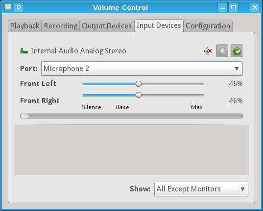 Pulse audio control interface associated with pavucontrol.