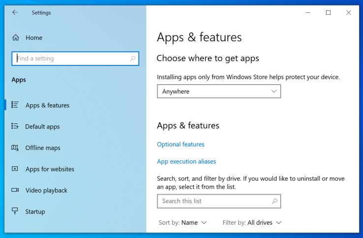 Windows 10 Settings: Apps and Features