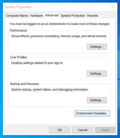 Windows 10 Settings: Editing environment variables