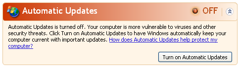 Windows Automatic Updates warning: Your computer is more vulnerable to viruses and other security threats BECAUSE YOU ARE RUNNING WINDOWS.
