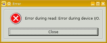 Error message from xsane reporting 'Error during read: Error during device I/O.'