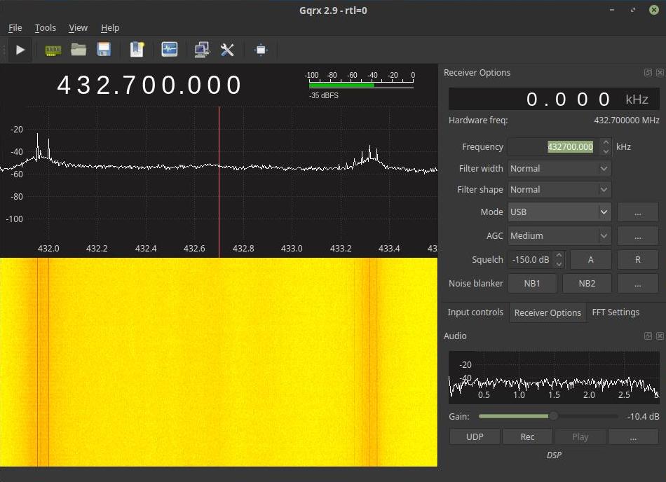 70-cm band spectrum received by SDR