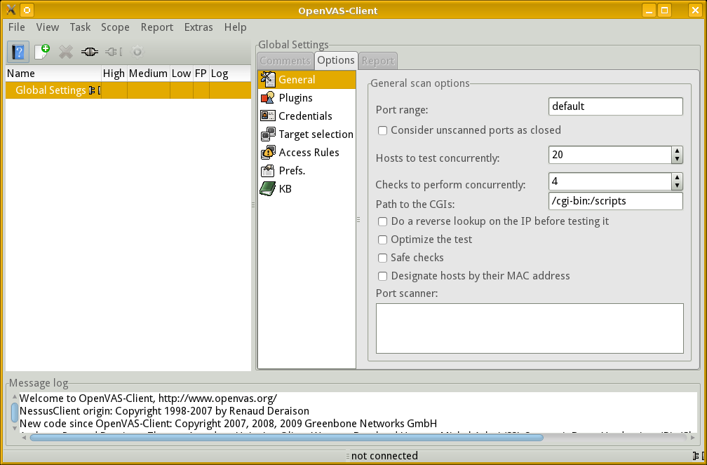 OpenVAS-Client console.