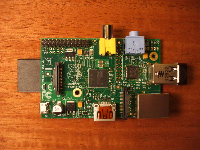 Top view of Raspberry Pi small Linux system.
