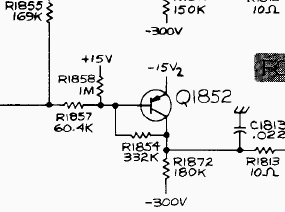 Tektronix 2445A oscilloscope circuit around Q1852.