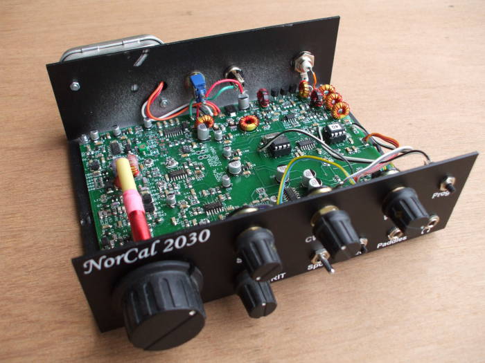 NC2030 QRP transceiver for the 30 meter band, interior view showing circuitry.