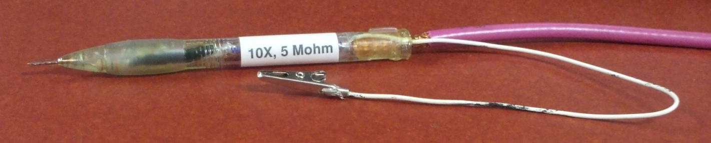 Home-made 10X 5 Mohm oscilloscope probe.