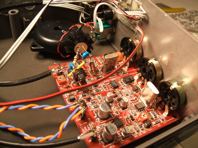 SMK-1 40 meter QRP transceiver, circuit board with high-power modification.