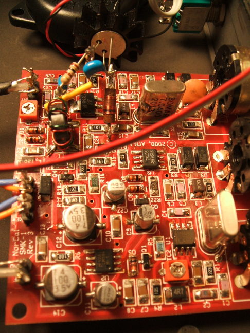 SMK-1 40 meter QRP ham radio transceiver, view of 1206-series SMT board.